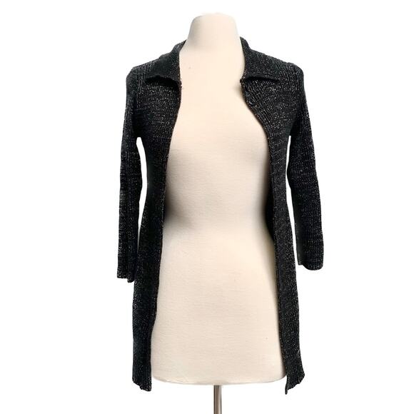 Black Sparkle Knit Open Front Ribbed Cardigan Sweater - Picture 2 of 9